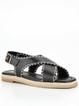 V by Very Wide Fit Cross Strap Flat Sandal - Black, Black, Size 4Ee, Women