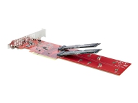 StarTech.com Dual M.2 PCIe SSD Adapter Card, x8 / x16 Dual NVMe or AHCI M.2 SSD to PCI Express 4.0, Up to 7.8GBps/Drive, For 2242/2260/2280/22110mm PCIe M-Key M2 SSDs, Bifurcation Required - PC/Linux Compatible (DUAL-M2-PCIE-CARD-B) - Gränssnittsadapter - M.2 - utökningsfack till 2 x M.2 - M.2 Card - låg profil - RAID RAID 0, 1, JBOD - PCIe 4.0 x16/x8 - röd