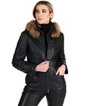 D'Arienzo Parka en Cuir Agneau Noir Femme Manteau avec Capuche Fourrure Véritable Cuir Made in Italy 627 Noir/S