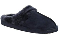 GladRags Ladies Womens Fur Lined Mule Slippers Navy Caramel Pink Brown Tan Grey Size UK 4 5 6 7 8 (3 UK, Navy Fur)