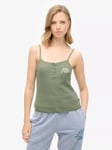 Superdry Essential Button Down Cami Top, Laurel Khaki