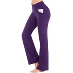 Kvinnor Enkla Elastiska Hög Midja Yoga Byxor Andas Bekväma Fullängd Vida Ben Byxor Sommar Casual Flare Byxor Purple L