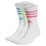 adidas Unisex Kids 3-Stripes Cushioned Crew Socks 3 Pairs, White/Lucid Cyan/Lucid Lemon/Lucid Pink, 2-3 Years