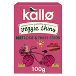 Kallo Beetroot & Three Seeds Veggie Thins Crackers | Healthy Snacks High Fibre, Plant Protein, Gluten Free & Baked | 100g Single Pack