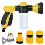 Garden Foam Water Sprayer, 8 Patterens Adjustable Garden Foam Spray Gun with Soap Dispenser, Foam Spray Nozzle for Lawn/Garden Watering Car Washing Plant Watering Pet Bathing Yellow