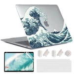 MUSHUI 4 en 1 Coque pour MacBook Air 13 Pouces M1 A2337 A2179 A1932, [UV Printing] Plastique Case Rigide Étui Housse de Protection pour 2020 2019 2018 Air 13,3 Retina avec Touch ID, Vagues