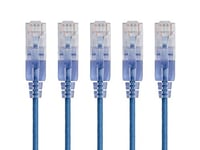 Monoprice SlimRun 115142 Lot de 5 câbles de raccordement Ethernet Cat6A Bleu 3 m Câble réseau Internet – RJ45, 550 MHz, UTP, fil de cuivre nu pur, 10 G, 30 AWG