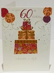 60th Happy Birthday Greeting Card Woman - Stack of Presents - Words and Wishes