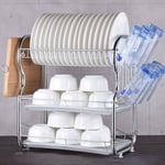 Kitchen Dish Drainer Cutlery Holder Plates Bowls Utensils Rack Round 3Three Tier