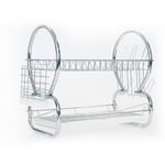 2 Tier Dish Drainer Rack with Drip Tray Kitchen Sink Drying Rack Utensil Holder