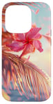 iPhone 14 Pro Palm Tree Hibiscus Sunset on the Beach Light Blue Case