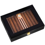 Högpolerad cigarrhumidor cigarrlåda för 10-15 cigarrer, äkta massivt spanskt cederträ, lyxig hygrometer och luftfuktare, D