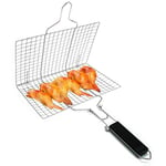 Gril de barbecue pliant gril BBQ extérieur en acier inoxydable gril clip, gril carré amovible, 49,5 32,5 1,5 cm