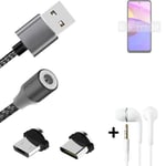 Data charging cable for + headphones Lenovo K14 Plus + USB type C a. Micro-USB a