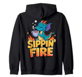 Sippin’ Fire Cute Dragon Tea Lover Zip Hoodie