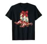 Retro Cowgirl Boots Coquette Bow Western Howdy Christmas T-Shirt