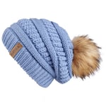 (Vaaleansininen) Syksyinen talvipipo naisille Neulottu Pompom-hattu Slouchy Beanie Skullies naisille Musta punainen Keltainen konepelti