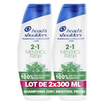 Head & Shoulders Menthol Fresh 2 en 1 Shampoing Antipelliculaire 2x300ml; Jusqu'à 100% des Pellicules Éliminées, Cliniquement Prouvé; Tous Types de Cheveux; Usage Quotidien; Parfum Frais Menthe