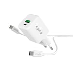 Epico UltraBoost GaN 20W Vegglader m. 1.2m USB-C til USB-C Kabel - 1x USB-C / 1x USB-A - Hvit