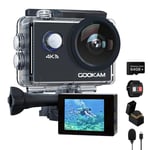 GOOKAM Caméra Sport 4K 30fps WiFi avec MicroSD 64 GB, Caméra Étanche 40M avec 170°Grand-Angle Microphone Externe 2.4G Télécommande, EIS avec 2 Batteries 2 x 1050 mAh et Kit d'Accessoires - GO 2…