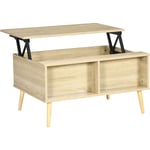 Homcom - Table basse relevable - 2 niches, coffre de rangement - dim. 85L x 60l x 59,5H cm - aspect bois chêne clair