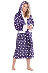 CityComfort Robe de Chambre Femme, Peignoir à Capuche Super Doux en Polaire (Violet/Blanc, S)