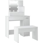 Bonnevie - Ensemble de coiffeuse + tabouret avec led - Table console avec tabouret Blanc Bois d'ingénierie BV833759