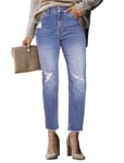 STARBILD Jean Droit Déchiré pour Femme, High Rise Jegging Coupe Cheville Pantalon Denim, Jean Déchiré - Bleu Clair XL