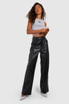 Womens Tall Leather Look Relaxed Fit Straight Leg Trousers - Black - 18, Black