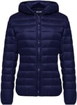 Wantdo Femme Veste en Duvet Manteau Matelassé à Capuche Léger Compressible Veste Coupe-Vent Isolée de Montagne à Capuche Mince Veste d'Extérieur Courte,Bleu Marine,XL