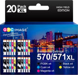 GPC Image 570 571 XL Cartouche d'encre Compatibles pour Canon 571 pour Cartouche pour Canon TS5055 pour PIXMA TS5050 MG5750 TS5053 MG6852 MG6850 MG5700 MG5752 MG5753 (20 Pack)