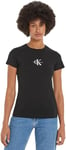 Calvin Klein Jeans T-Shirt Manches Courtes Femme Monologo Slim Col Ras-du-Cou, Noir (CK Black), S