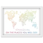 Artery8 World Travel Landmark Line Map Oh The Places You Will Go! Rainbow White Artwork Framed Wall Art Print A4