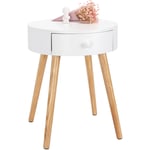 Table de chevet, Table basse avec tiroir de rangement, Plateau en mdf, Pieds en bois, 38x38x48 cm, Blanc - Woltu