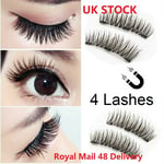 Uk Magnetic Eyelashes Reusable Triple Magnet Long 3d False Eye Lashes Extension