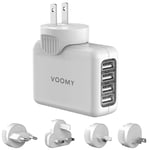 VOOMY Adaptateur Universel de Voyage, Adaptateur Prise Universelle pour 170+ Pays, Adaptateur de Voyage Interchangeable avec 4 USB, Adapteur Voyage pour USA UK Australie Japon Chine