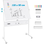 Costway - Tableau Blanc Effacable sur Pied 120 x 90 cm, Double Face, Tableau Blanc Roulette, 2 Hauteur Réglables, Cadre en Métal, Panneau Perforé, 12