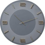 Kare Design Horloge Murale Leonardo, Gris/Doré, Bois MDF Décapé-Laqué, Numérique, diamètre 49 cm, Moderne, Minimaliste, Pour Salon, Chambre, Cuisine (sans pile)