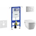 Duofix - Bâti-support pour wc suspendu avec plaque de déclenchement Sigma01, chrome poli + Tece One - toilette japonaise et abattant, Rimless,