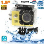 Camera Embarquée Sport LCD Caisson Étanche Waterproof Full HD 1080P Jaune 32 Go YONIS