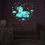 Ambiance-sticker - Sticker phosphorescent lumineux - licorne dans les nuages - Autocollant mural plafond enfant fluorescent - 40x45cm