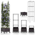 RELAX4LIFE Jardinière d'Extérieur avec Treillis Réglable en Hauteur 170cm/130cm/90cm/50cm, Roues Verrouillables, Système d'Arrosage Automatique, Lit de Jardin Surélevé avec Treillis pour Plantes Grimp