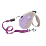 Ferplast Laisse Chien Enrouleur Amigo Small, Laisse pour Petits Chiens jusqu'à 15 Kg. Cordon Extensible Max 5 m. Bouton de Verrouillage et de déverrouillage Unique, Beige, Couvercle Violet