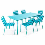 Ensemble table de jardin et 6 chaises en métal bleu - Palavas - Bleu