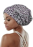 FocusCare Bonnet de Sommeil réglable en Satin doublé pour Dreadlocks Cheveux bouclés Grande tête à la Nuit, Blanc cassé Noir, Taille Unique