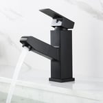 Auralum - Robinet lavabo avec douchette extractible Noir monotrou Mitigeur ​de Lavabo ​Salle de Bain pour Lavabo Robinet chaud et froid Chrome Lavabo