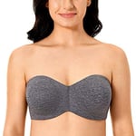 DELIMIRA Soutien Gorge sans Bretelles Invisible Grande Taille Femme Soutien-Gorge avec Armature Minimiseur Black Marl 95D