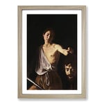 Big Box Art Michelangelo Caravaggio David with The Head of Goliath Framed Wall Art Picture Print Ready to Hang, Oak A2 (62 x 45 cm)