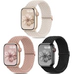 3-pack vävda Solo Loop-kompatibla Apple Watch-band 40 mm 38 mm 41 mm för kvinnor och män, justerbart nylonstretchigt elastiskt sportutbytesband Black/Starry/Pink Sand 38/40/41mm