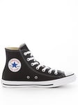 Converse Leather Hi Top Trainers - Black, Black/White, Size 4, Women